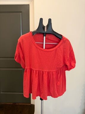 Free People Red Short Sleeve Babydoll Crop Top